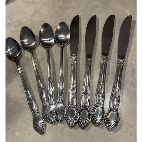 Vtg Orleanes Silver Stainless Korea Lot 4 Knives 4 Ice Tea Rose Pattern - Picture 2 of 6